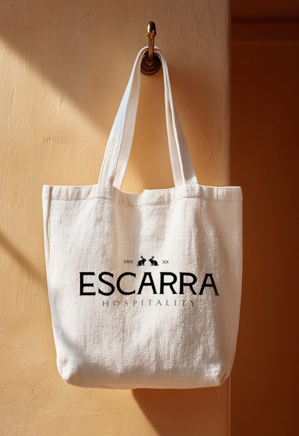 Escarra tote bag hanging on a hook