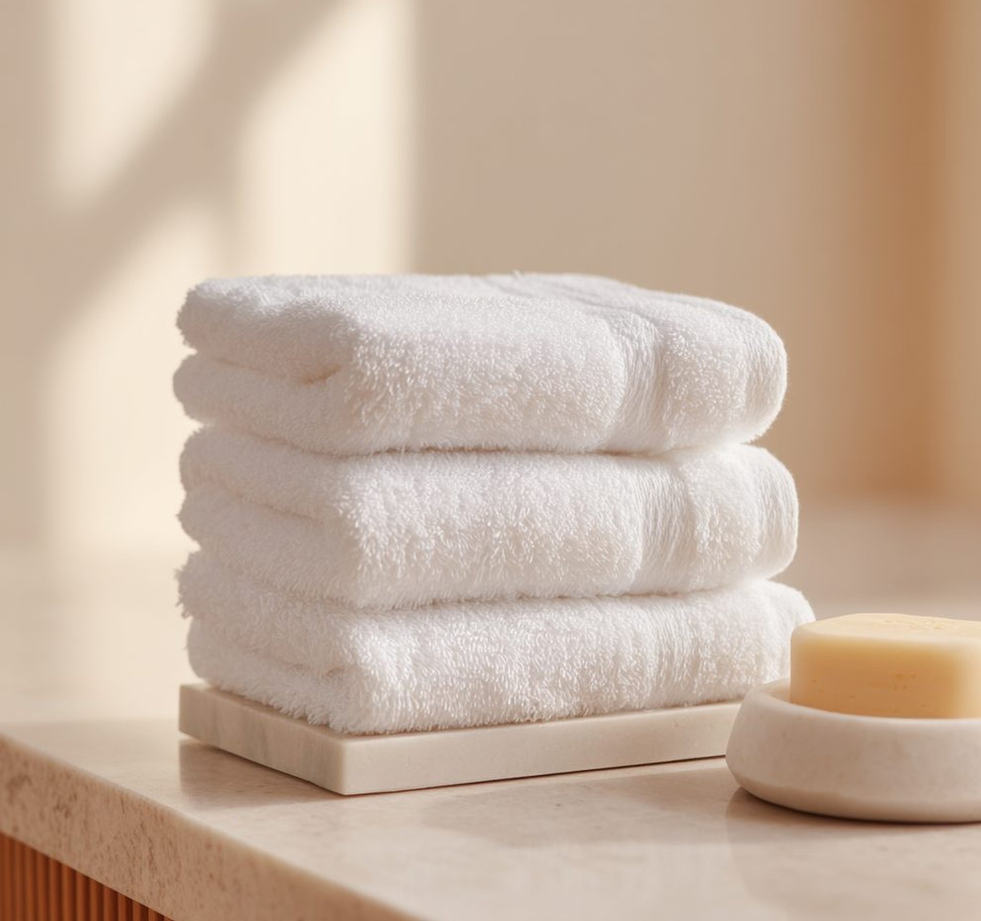 Stack of white bath towels