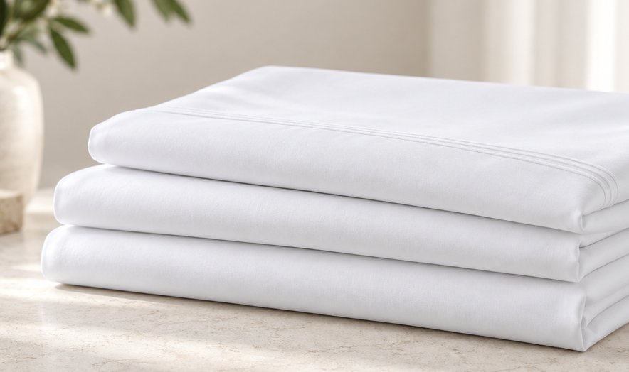 Folded white bed linens