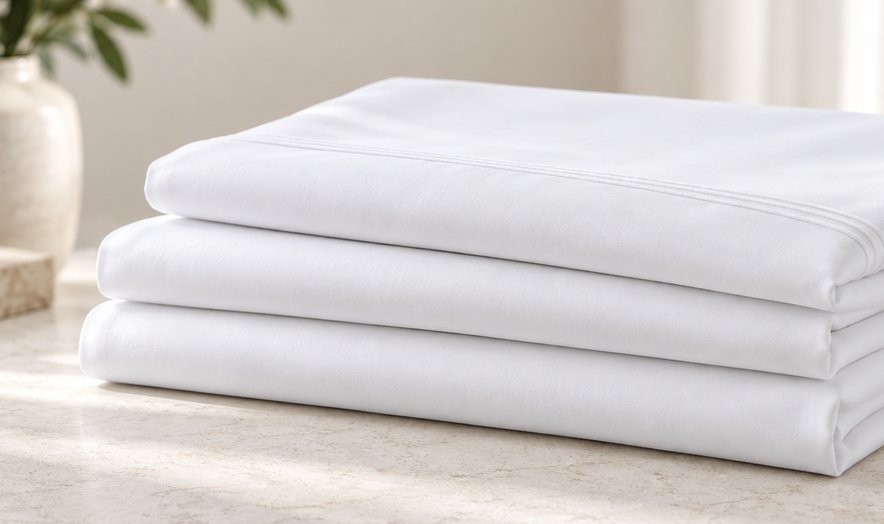 Folded white bed linens